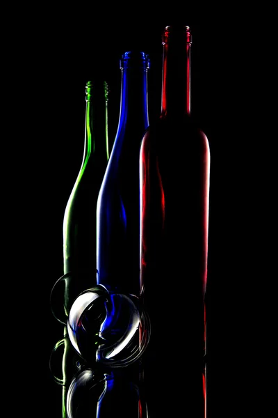 Still life of colorful bottles of wine — Stock Photo, Image