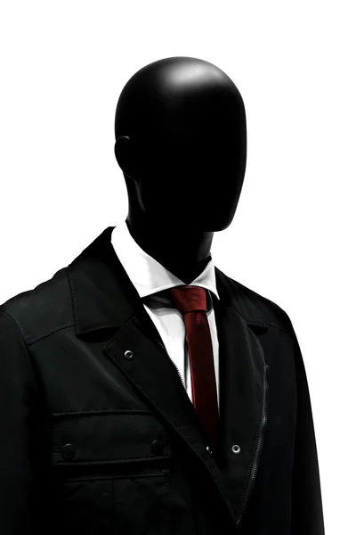 Fashion mannequin in elegant black suit with red tie. — Stock Photo, Image