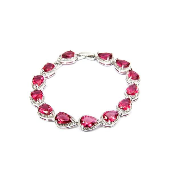 Silver Fashion Bracelet with ruby isolated on white — Stock Photo, Image