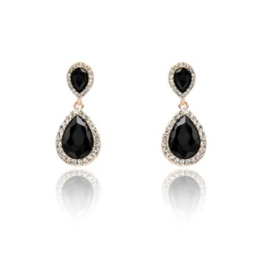 Çift siyah lâl taşı elmas küpe 