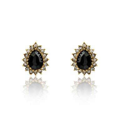 Çift siyah lâl taşı elmas küpe 