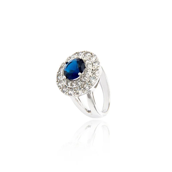 Sapphire Ring isolated on white. — Stock Photo, Image