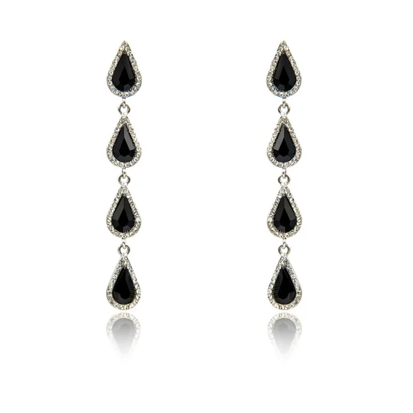 Paar schwarze Spinell-Diamant-Ohrringe — Stockfoto