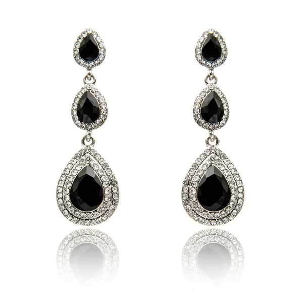 블랙 스피넬 다이아몬드 귀걸이의 쌍 — 스톡 사진