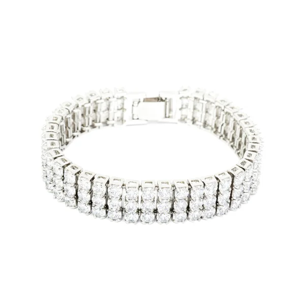 Pulseira de prata diamante isolado no branco — Fotografia de Stock