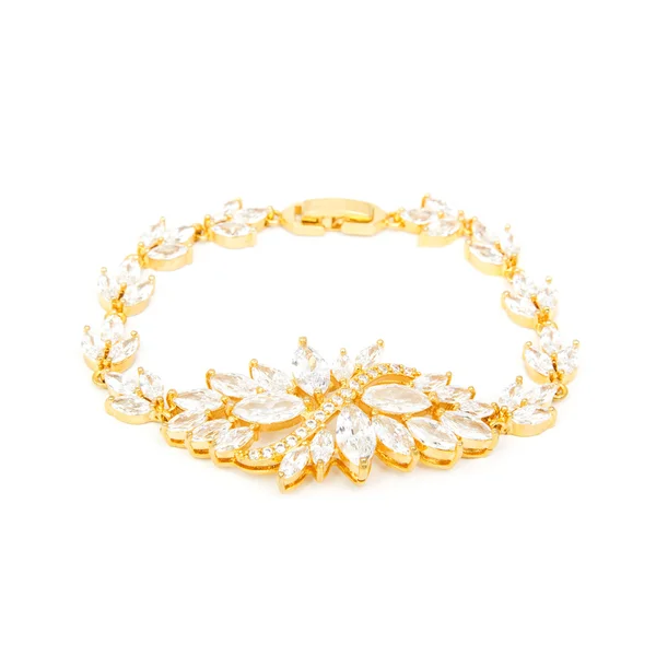 Золотий діамантовий браслет ізольований на білому — стокове фото