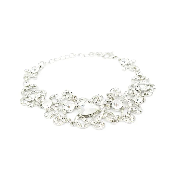 Срібний діамантовий браслет ізольований на білому — стокове фото