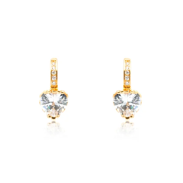 Elszigetelt fehér arany gyémánt fülbevaló pár — Stock Fotó