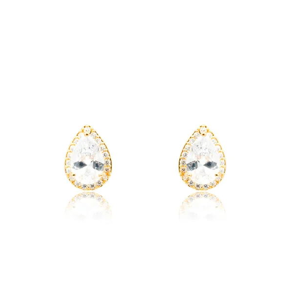 Elszigetelt fehér arany gyémánt fülbevaló pár — Stock Fotó