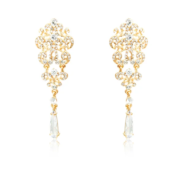 쌍의 흰색 절연 황금 다이아몬드 귀걸이 — 스톡 사진