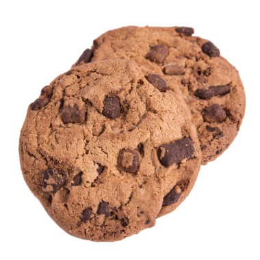 Beyaz üzerine izole edilmiş çikolatalı kurabiye.