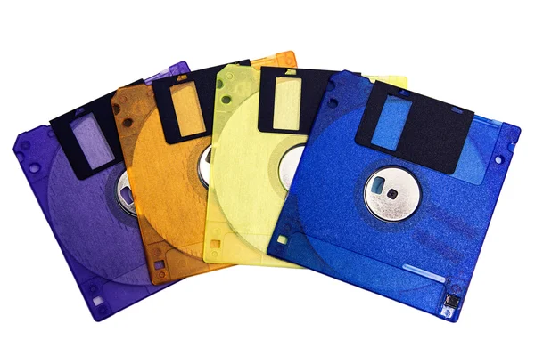 Vier kleurrijke Diskette geïsoleerd op witte achtergrond — Stockfoto