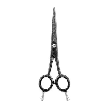 Beyaz arka planda siyah saç makası. Güzellik salonları ve berber dükkanları için aletler. Kuaförler için. Tasarım için izole edilmiş.