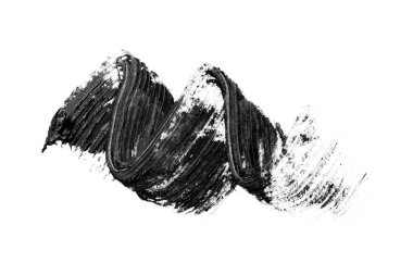 Beyaz arka planda siyah lekeli rimel. İzole edilmiş. Makyaj. Kirpikler için kozmetik ürünler. - Yakın çekim. Güzel desen.