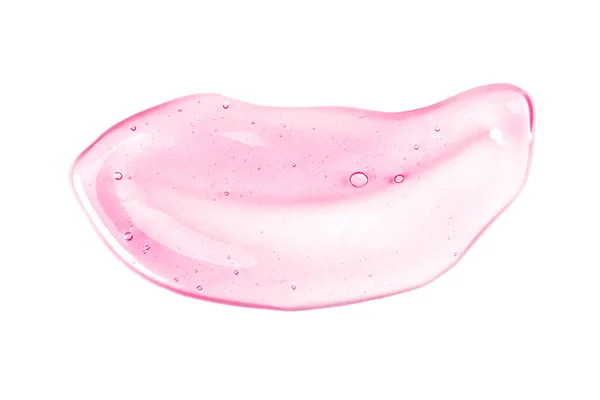Lindo esfregaço transparente rosa de ácido hialurônico. Gel antibacteriano. O soro da cara está borrado. Produto e cuidados com a pele — Fotografia de Stock