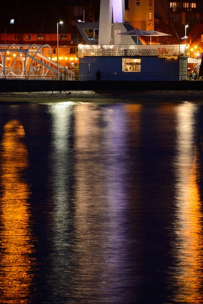 Puente Bascule Puerto Ustka Polonia Por Noche — Foto de Stock