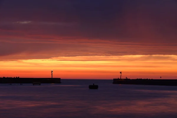 Entrance Port Ustka Night Poland Baltic Sea — Stock Photo, Image