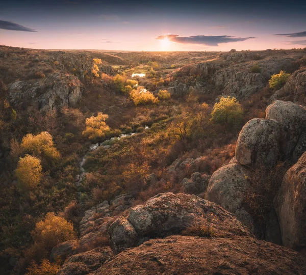 Majestic Sunset Autumn Canyon Aktovo Village Ukraine — Stock Photo, Image