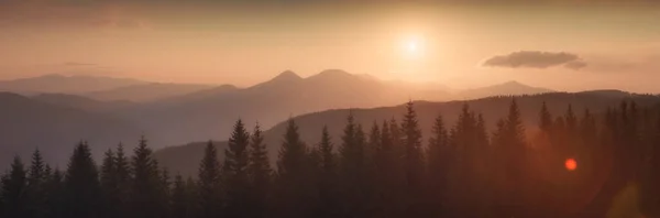 Solnedgång Över Den Karpatiska Bergsryggen Ukrainas Vilda Natur — Stockfoto