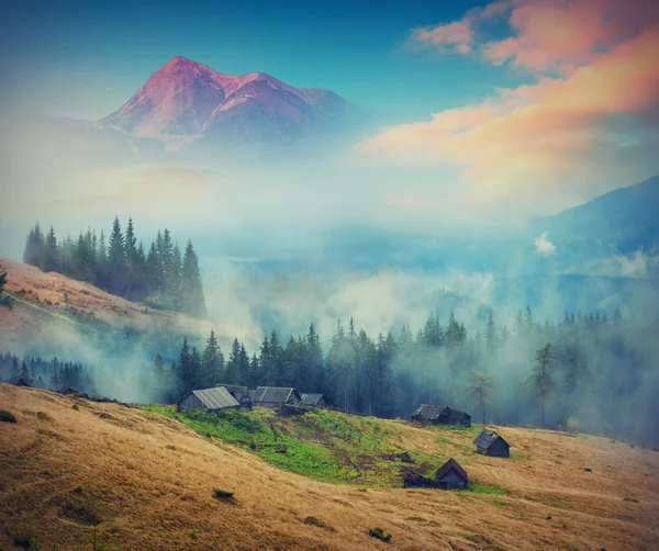 霧の深い山村 — ストック写真