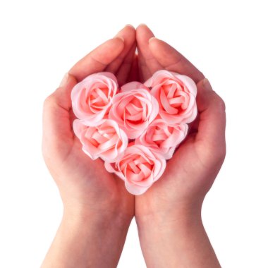 Soap rose heart in hands clipart
