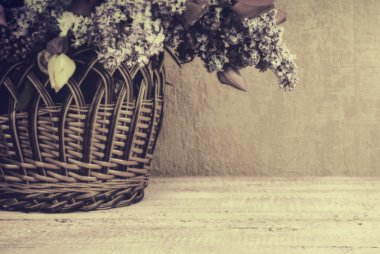 Leylak ve Lale sepetle. Vintage renkleri