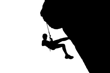 dağcı beyaz izole bir uçurumun üzerinde