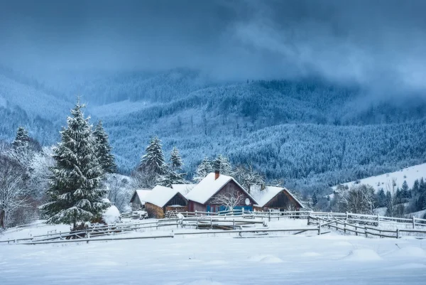 Dorf bedeckt von Neuschnee im Januar — Stockfoto