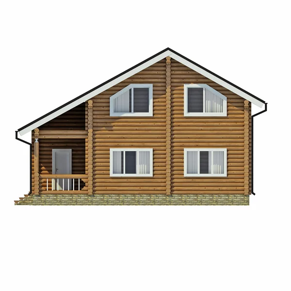 Die Fassade des Holzhauses aus Baumstämmen. Zweistöckiges Haus — Stockfoto
