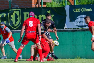 Brasov, Romanya, 30 Ağustos 2020 - Dinamo Rugby VS RUGBY U Cluj Oficial, yarı final Süper Liga Cec Bank arasındaki maçta bilinmeyen rugby oyuncusu