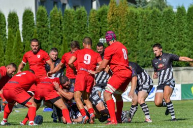 Brasov, Romanya, 30 Ağustos 2020 - Dinamo Rugby VS RUGBY U Cluj Oficial, yarı final Süper Liga Cec Bank arasındaki maçta bilinmeyen rugby oyuncusu