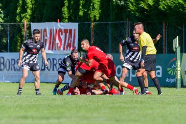 Brasov, Romanya, 30 Ağustos 2020 - Dinamo Rugby VS RUGBY U Cluj Oficial, yarı final Süper Liga Cec Bank arasındaki maçta bilinmeyen rugby oyuncusu