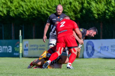 Brasov, Romanya, 30 Ağustos 2020 - Dinamo Rugby VS RUGBY U Cluj Oficial, yarı final Süper Liga Cec Bank arasındaki maçta bilinmeyen rugby oyuncusu
