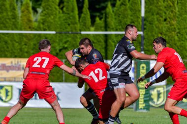 Brasov, Romanya, 30 Ağustos 2020 - Dinamo Rugby VS RUGBY U Cluj Oficial, yarı final Süper Liga Cec Bank arasındaki maçta bilinmeyen rugby oyuncusu