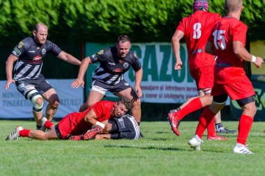 Brasov, Romanya, 30 Ağustos 2020 - Dinamo Rugby VS RUGBY U Cluj Oficial, yarı final Süper Liga Cec Bank arasındaki maçta bilinmeyen rugby oyuncusu