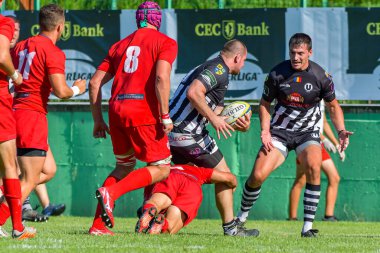 Brasov, Romanya, 30 Ağustos 2020 - Dinamo Rugby VS RUGBY U Cluj Oficial, yarı final Süper Liga Cec Bank arasındaki maçta bilinmeyen rugby oyuncusu