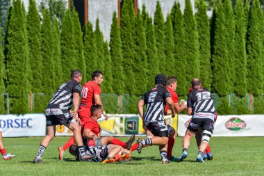 Brasov, Romanya, 30 Ağustos 2020 - Dinamo Rugby VS RUGBY U Cluj Oficial, yarı final Süper Liga Cec Bank arasındaki maçta bilinmeyen rugby oyuncusu