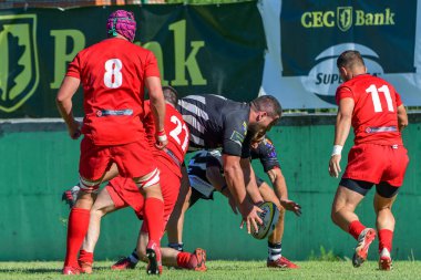 Brasov, Romanya, 30 Ağustos 2020 - Dinamo Rugby VS RUGBY U Cluj Oficial, yarı final Süper Liga Cec Bank arasındaki maçta bilinmeyen rugby oyuncusu