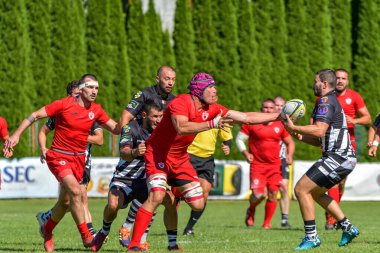 Brasov, Romanya, 30 Ağustos 2020 - Dinamo Rugby VS RUGBY U Cluj Oficial, yarı final Süper Liga Cec Bank arasındaki maçta bilinmeyen rugby oyuncusu