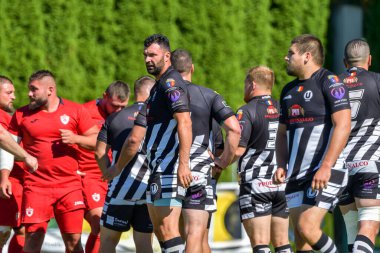 Brasov, Romanya, 30 Ağustos 2020 - Dinamo Rugby VS RUGBY U Cluj Oficial, yarı final Süper Liga Cec Bank arasındaki maçta bilinmeyen rugby oyuncusu