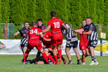 Brasov, Romanya, 30 Ağustos 2020 - Dinamo Rugby VS RUGBY U Cluj Oficial, yarı final Süper Liga Cec Bank arasındaki maçta bilinmeyen rugby oyuncusu