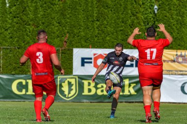 Brasov, Romanya, 30 Ağustos 2020 - Dinamo Rugby VS RUGBY U Cluj Oficial, yarı final Süper Liga Cec Bank arasındaki maçta bilinmeyen rugby oyuncusu