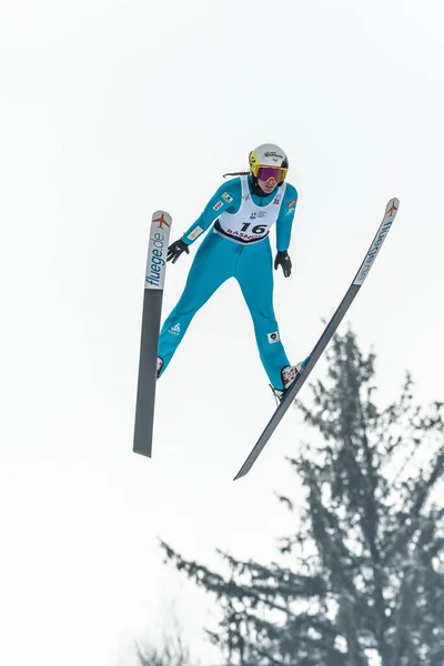 Rasnov Rumänien Januar 2019 Unbekannter Skispringer Tritt Beim Fis Ski — Stockfoto