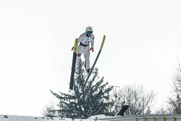 Rasnov Romania Gennaio 2019 Sconosciuto Saltatore Con Gli Sci Gareggia — Foto Stock