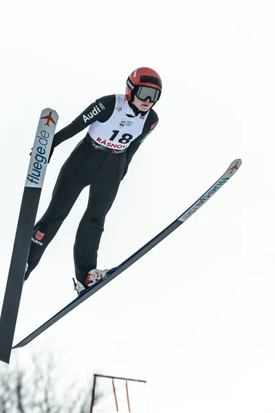 Rasnov Romênia Janeiro 2019 Saltador Esqui Desconhecido Compete Fis Ski — Fotografia de Stock