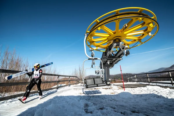 Rasnov Roemenië Januari 2019 Onbekende Skijumper Neemt Deel Aan Fis — Stockfoto