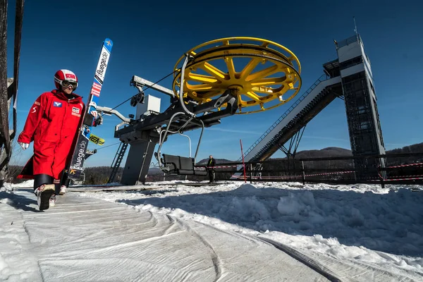 Rasnov Roemenië Januari 2019 Onbekende Skijumper Neemt Deel Aan Fis — Stockfoto