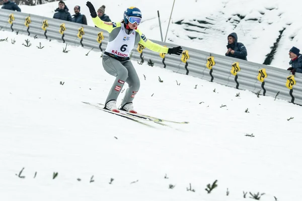 Rasnov Romênia Janeiro 2019 Saltador Esqui Desconhecido Compete Fis Ski — Fotografia de Stock