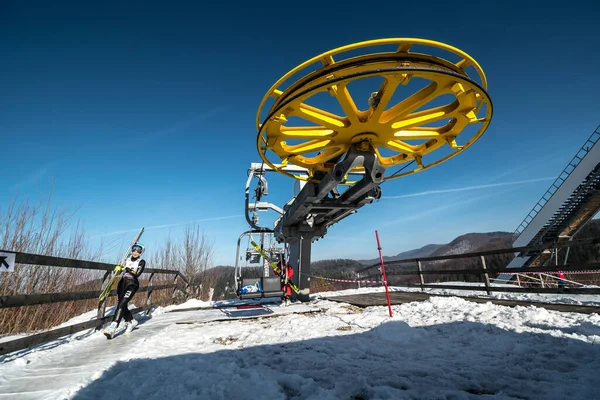 Rasnov Roemenië Januari 2019 Onbekende Skijumper Neemt Deel Aan Fis — Stockfoto