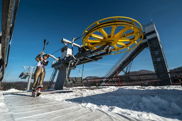 Rasnov Roemenië Januari 2019 Onbekende Skijumper Neemt Deel Aan Fis — Stockfoto